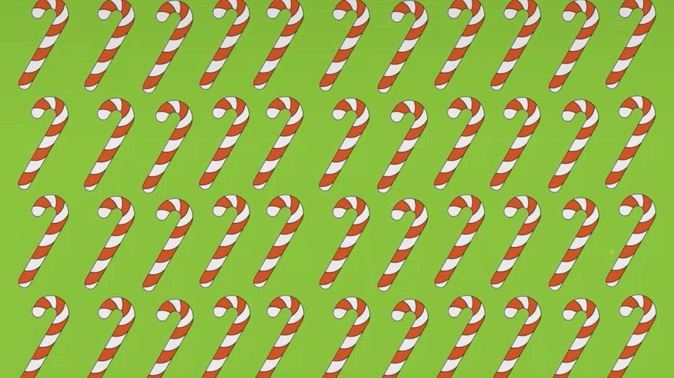 Weihnachtliches Suchbild: Augentest: Finden Sie die Zuckerstange, die aus der Reihe tanzt?