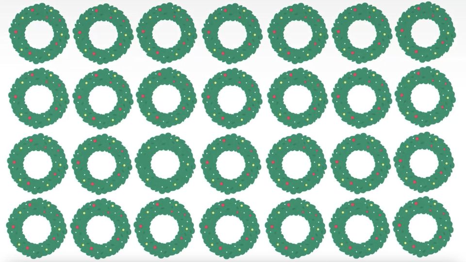 Weihnachtliches Suchbild: Augentest: Finden Sie den Kranz, der anders als die anderen ist?