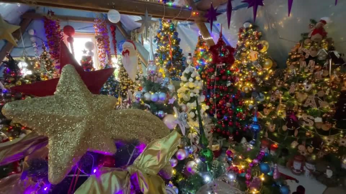 Video: 555 Weihnachtsbäume im Haus: Ehepaar schafft neuen Weltrekord