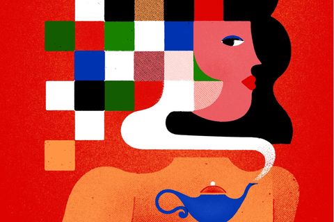 Illustration die eine Frau mit Wunderlampe darstellt