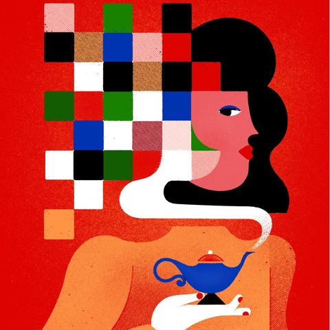 Illustration die eine Frau mit Wunderlampe darstellt