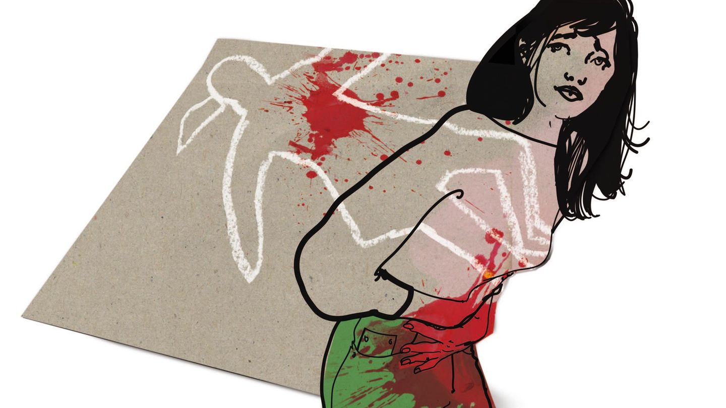Illustration einer jungen Frau die sich den Bauch hält Illustration einer jungen Frau die sich den Bauch hält