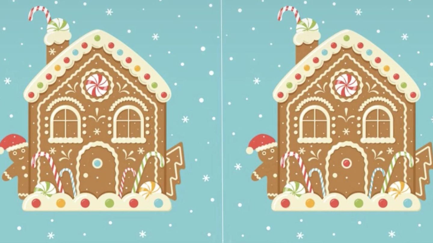 Weihnachtliches Suchbild: Augentest: Finden Sie die kleinen Unterschiede zwischen den Lebkuchenhäusern?