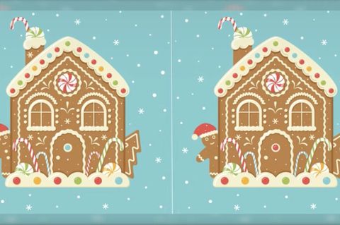 Weihnachtliches Suchbild: Augentest: Sehen Sie die Unterschiede zwischen den Lebkuchenhäusern?