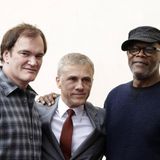 Samuel L. Jackson mit Schauspielkollege Christoph Waltz (M.) und Regisseur Quentin Tarantino