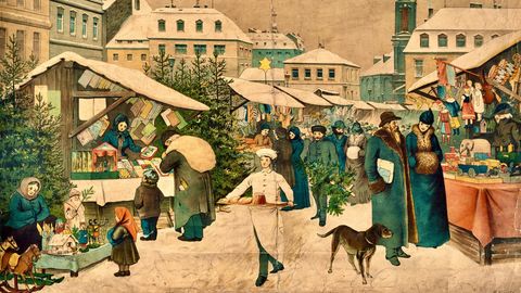 Gebäck, Naschereien und Spielzeug: der gut besuchte Weihnachtsmarkt in Dresden Ende des 19. Jahrhunderts