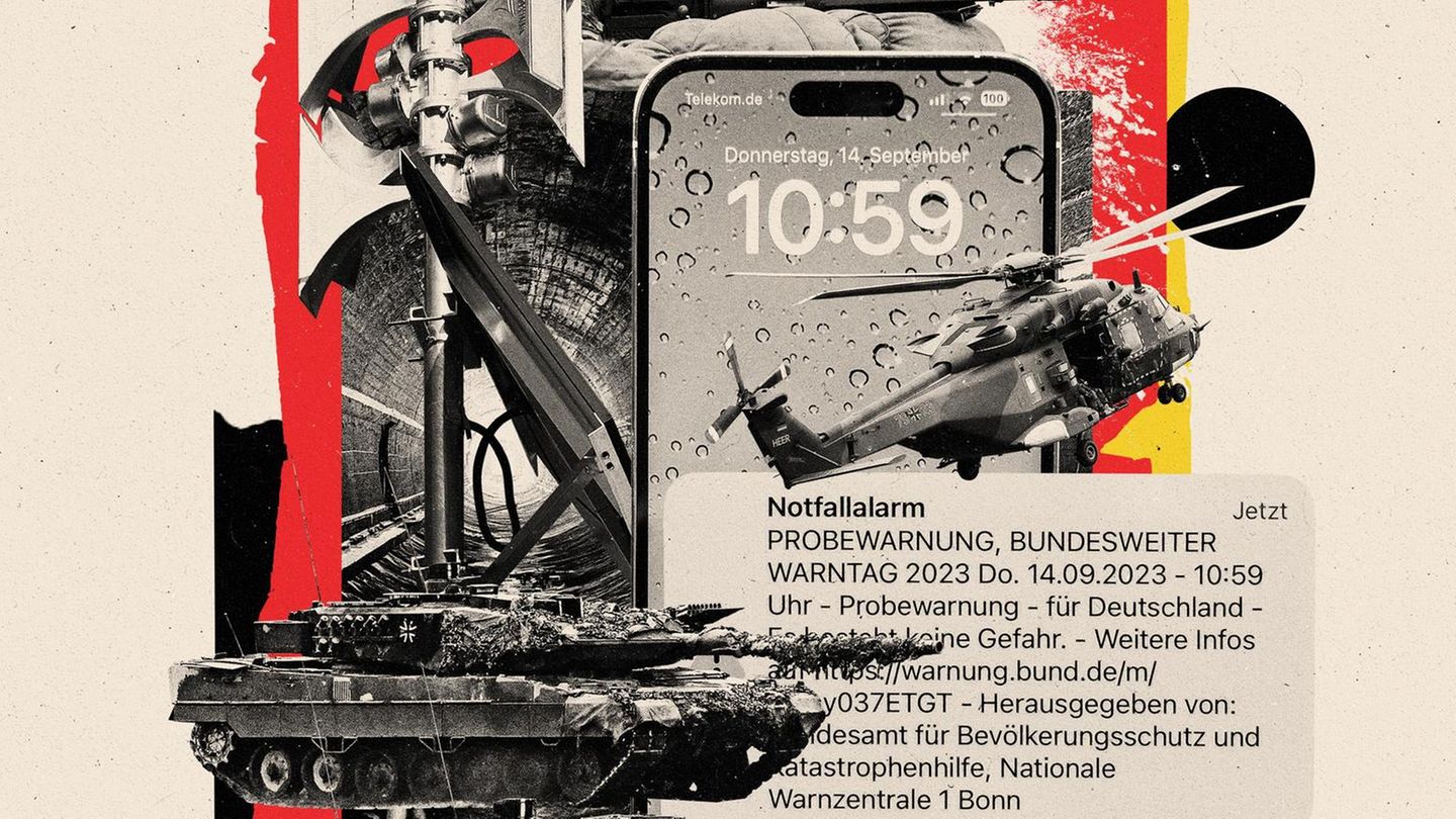 Eine Illustration aus Panzer, Hubschrauber und Handywarnmeldung Eine Illustration aus Panzer, Hubschrauber und Handywarnmeldung