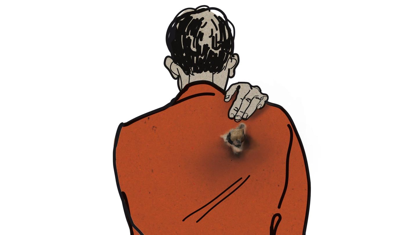 Illustration der wöchentlichen Kolumne "Die Diagnose": Mann fasst sich an die Schulter Illustration der wöchentlichen Kolumne "Die Diagnose": Mann fasst sich an die Schulter