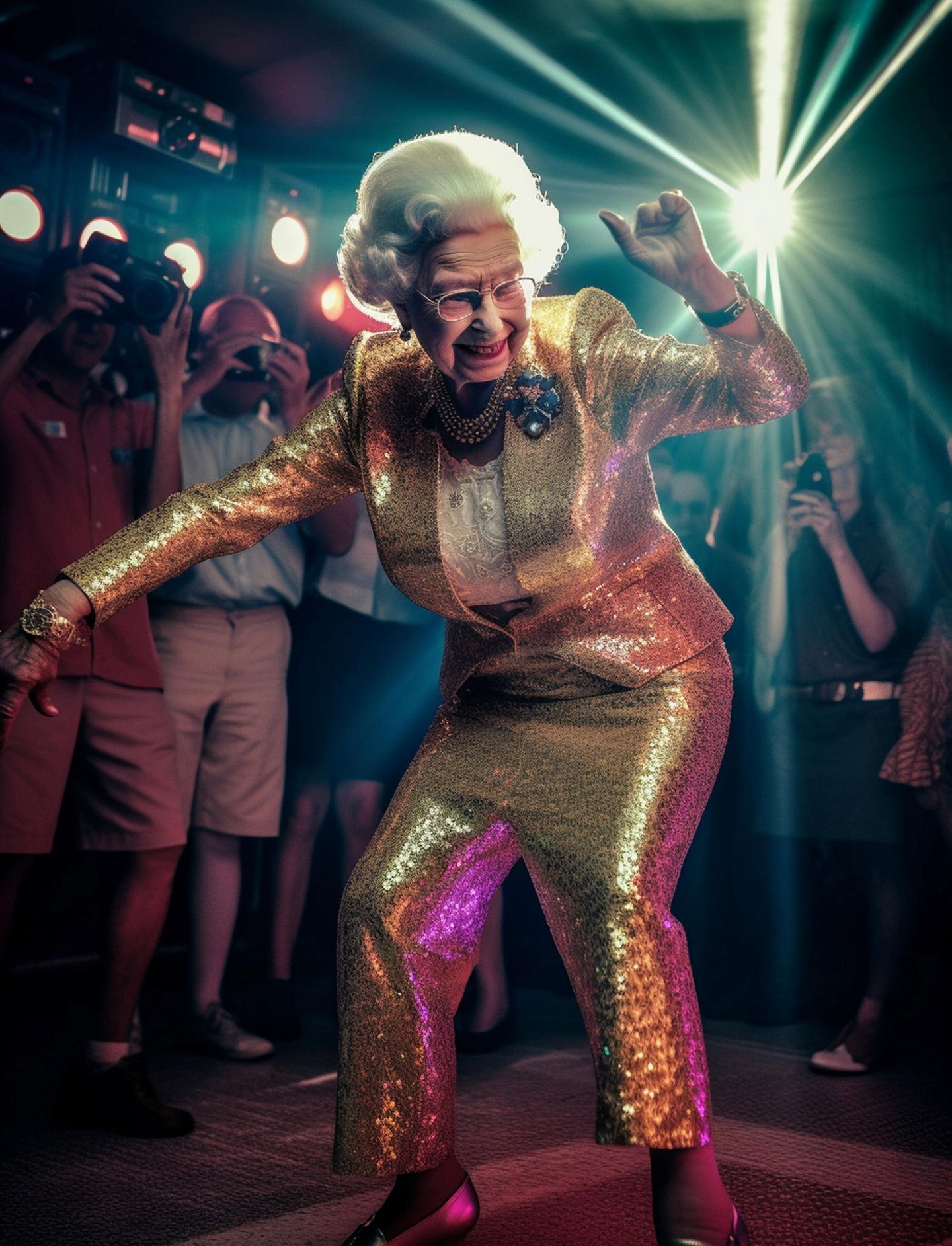 2023 – Internet KI-generiertes Bild von der tanzenden Queen