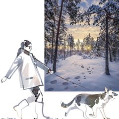 Illustration: Spaziergang mit Hund in einer Winterlandschaft
