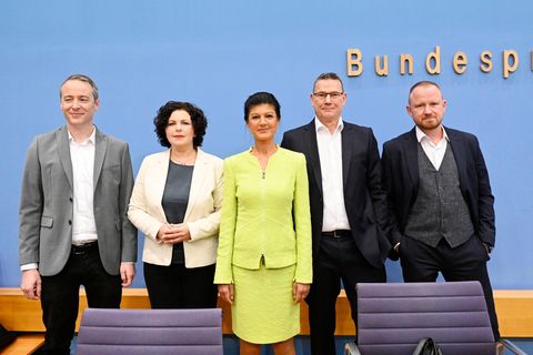 Die Präsentation des Vereins Bündnis Sahra Wagenknecht bei der Bundespressekonferenz
