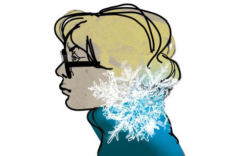 Illustration einer Person mit einer großen Schneeflocke im Nackenbereich