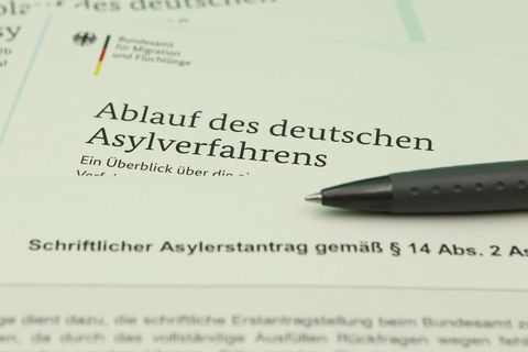 Zettel mit Ablauf des deutschen Asylverfahrens
