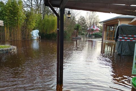 Hochwasser im Serengeti-Park Hodenhagen, der Park ist überflutet