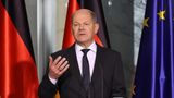 Bundeskanzler Olaf Scholz spricht bei einer Pressekonferenz im Bundeskanzleramt