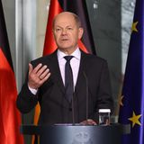 Bundeskanzler Olaf Scholz spricht bei einer Pressekonferenz im Bundeskanzleramt