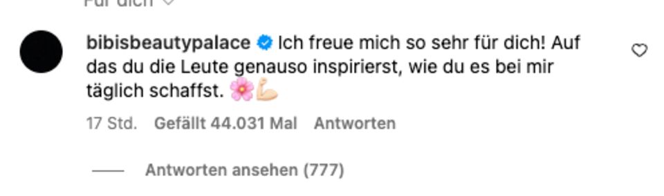 Bibi Claßens Kommentar unter dem Posting ihres Freundes, Life-Coach Timothy Hill