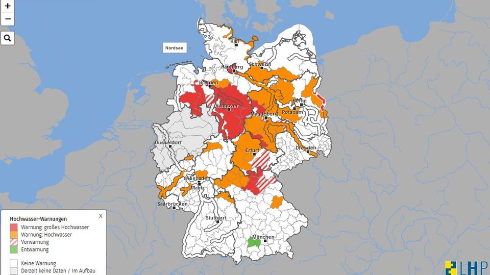 Aktuelle Hochwasserwarnungen, nach Bundesland und Flussgebiet
