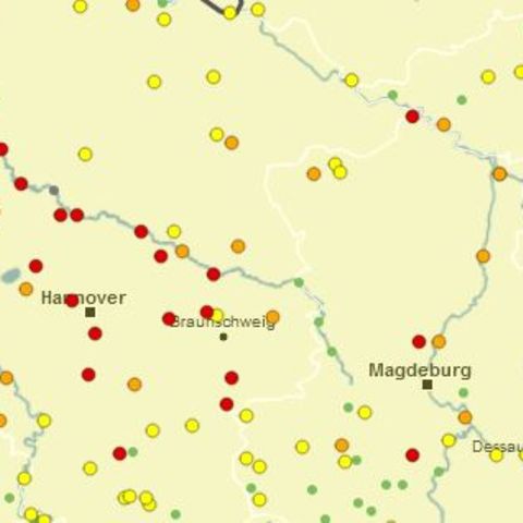Eine Karte zeigt die Pegel des Hochwassers Eine Karte zeigt die Pegel des Hochwassers