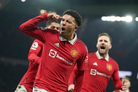 Seltener Anblick: Im Februar 2023 jubelt Jadon Sancho im Trikot von Manchester United über ein Tor