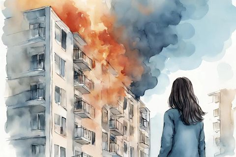 Ein Haus steht in Flammen