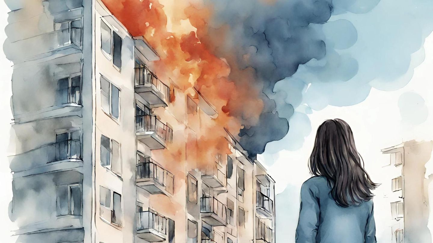 Ein Haus steht in Flammen