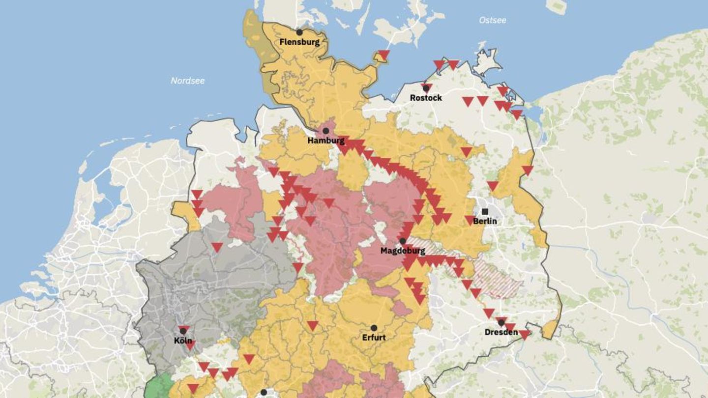 Die Karte zeigt die Hochwasserwarnungen für Deutschland.