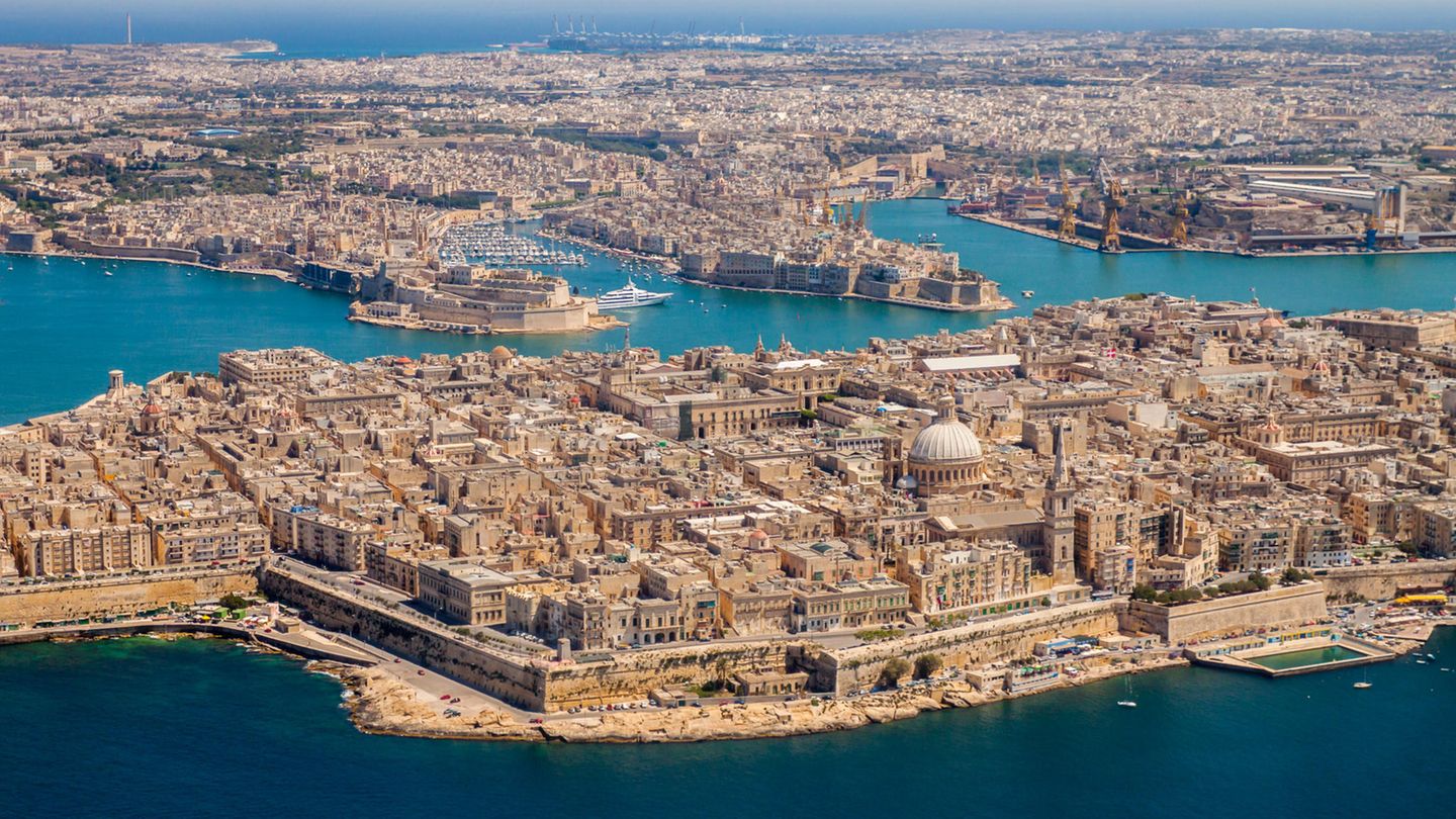 Maltas Hauptstadt Valletta von der Luft aus gesehen.