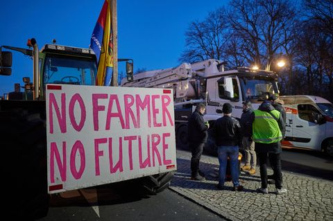 Mit Schildern wie "No Farmer, No Future" demonstrieren die Bauern gegen die Agrarpolitik der Bundesregierung.
