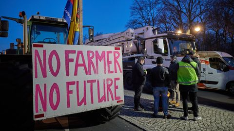 Mit Schildern wie "No Farmer, No Future" demonstrieren die Bauern gegen die Agrarpolitik der Bundesregierung.