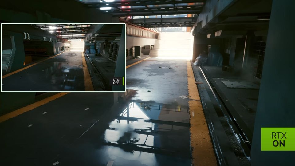 Nvidia: Im großen Bild spiegelt sich der Himmel im Wasser, im kleinen Bild nicht. Im großen Bild spiegelt sich der Himmel im Wasser, im kleinen Bild nicht.