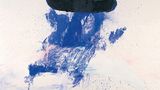 Hat Full of Rain, 1996  Oil and marker on tarpaulin  Till Briegleb schrieb in der "Süddeutschen Zeitung" über eine Ausstellung in Aarhus zu diesem Bild: "Schnabel verwendet 1996 Yves-Klein-Blau in Kombination mit picasso-ähnlichen Torero-Hütchen in einer Serie über den 50er-Jahre Film "A Hatful of Rain". Er rekurriert auf die Farbfeldmalerei, indem er vergilbte Markisen zusammennäht. Auf einen Bildaufbau à la Mark Rothko in den Farben japanischer Kirschblüte trampelt er 1994 mit Schuhen herum, um "Schmetterlinge" zu erzeugen. Und schließlich sprayte er jüngst Schlangenlinien auf die Leinwand, die an Arbeiten des von ihm früher sehr geschmähten Brice Marden erinnern."