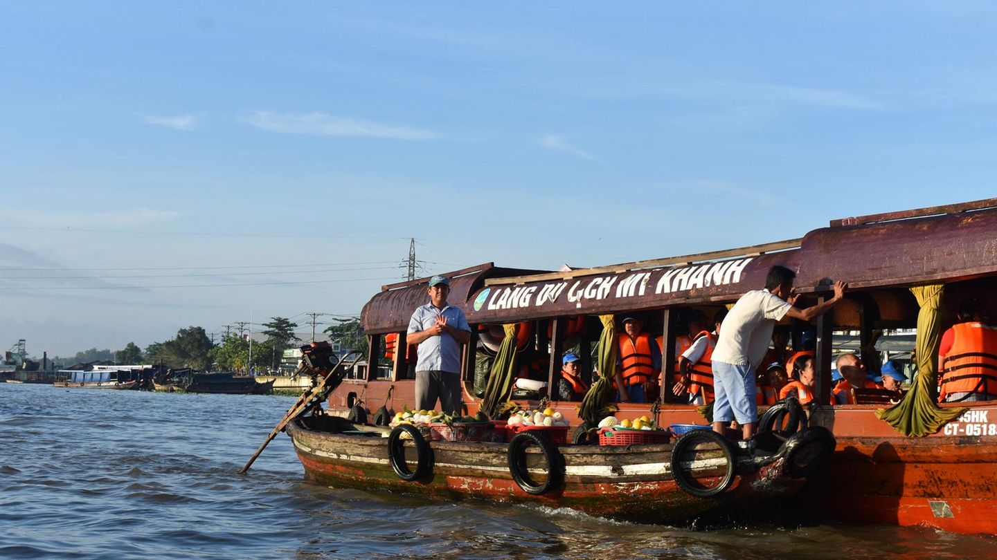 Markt auf dem Wasser in Can Tho in Vietnam