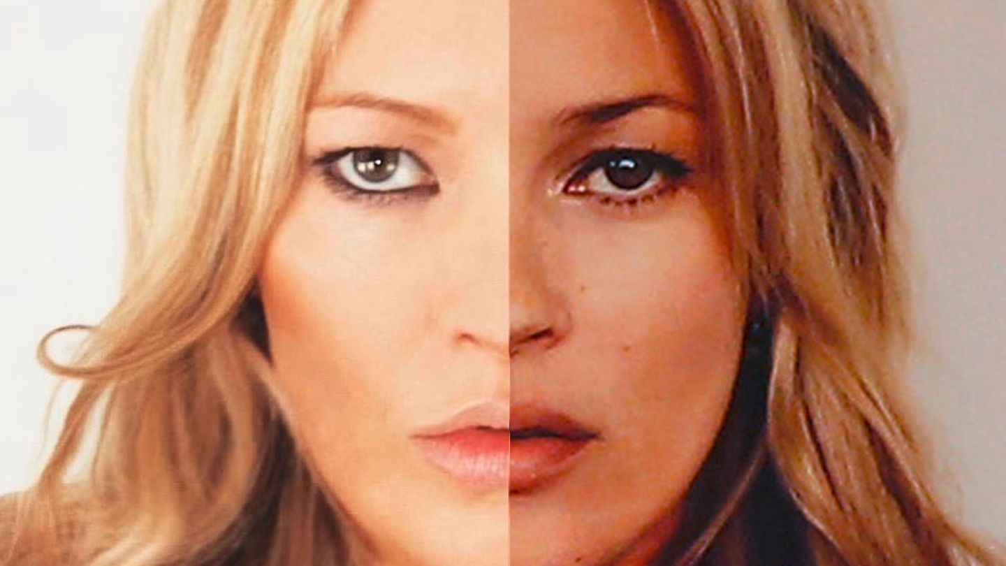 Kate Moss und ihre Doppelgängerin in einer Bildmontage Kate Moss und ihre Doppelgängerin in einer Bildmontage