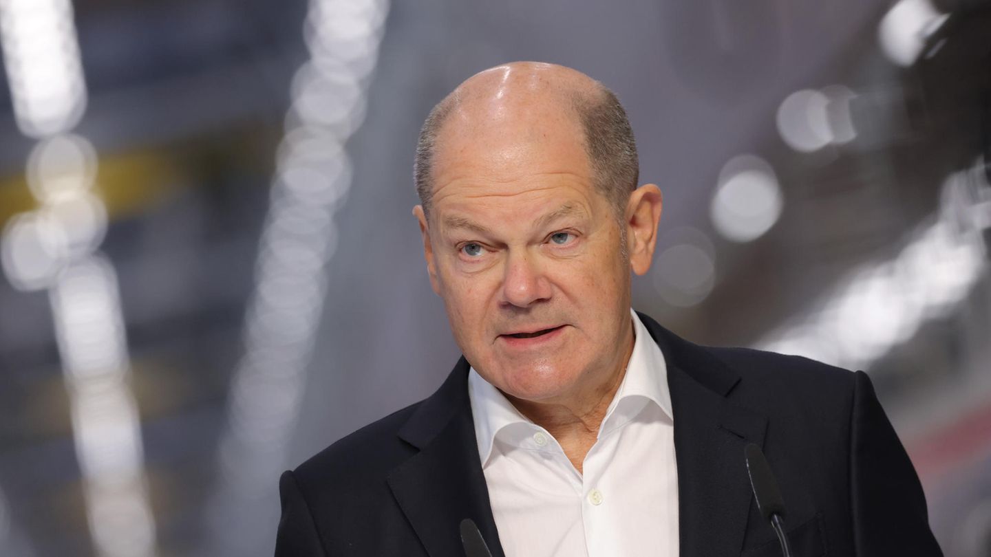 Bundeskanzler Olaf Scholz trat am Dienstag in Cottbus auf