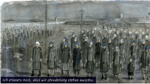 Emmie Arbel erinnert sich, wie die Häftlinge im KZ Ravensbrück aufgereiht stehen mussten. Eines Tages fiel ihre Mutter vor Schwäche um. Sie wusste, dass sie sich trotzdem nicht rühren durfte. "Weißt du, sogar als Kind lernt man schnell, wie man überlebt", erzählt sie ihrer Biografin Barbara Yelin.