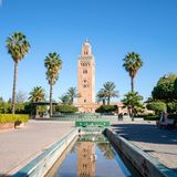 Blick auf einen Platz mit Palmen