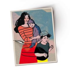 Eine Frau mit zwei Kindern, Illustration zum Thema Rückenschmerzen