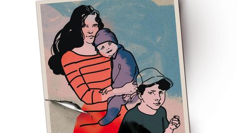 Illustration einer Frau mit zwei Kindern