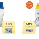 1. Platz: Tuc Bake Rolls Meersalz von Mondelez (54,7 Prozent der Stimmen)  Wie kann man eine Preiserhöhung um 127 Prozent kaschieren? Hersteller Mondelez griff zu einem besonderen Trick: Statt unter der Marke 7days verkauft Mondelez die Bake Rolls jetzt unter der Marke Tuc. Und zwar mit deutlich weniger Inhalt zu höherem Preis. Mondelez schreibt in einer Stellungnahme, man habe sich entschieden, "Snacking-Kompetenzen unter etablierten Marken stärker zu bündeln". Es handle sich um ein "neues Produkt im Tuc-Sortiment", die Preisgestaltung sei Sache des Handels. Ein neues Produkt? Die Verbraucherzentrale merkt an: "Aussehen, Rezepturen und Nährwerte der verschiedenen Bake Rolls sind quasi identisch und zwar für alle Sorten."