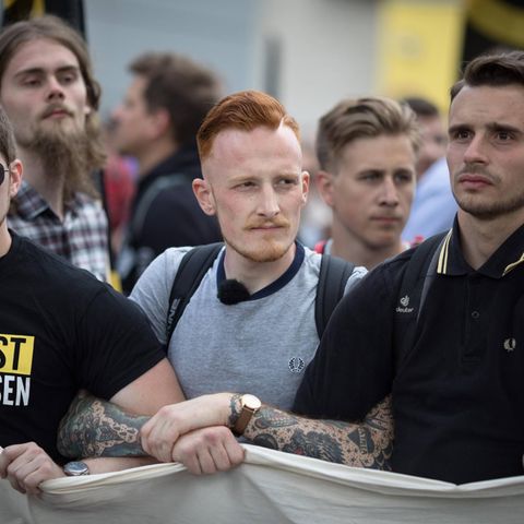 Mario Müller auf einer Demonstration der Identitären Bewegung in Berlin 2017.