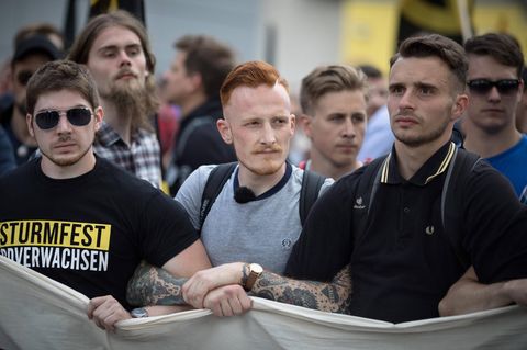 Mario Müller auf einer Demonstration der Identitären Bewegung in Berlin 2017.