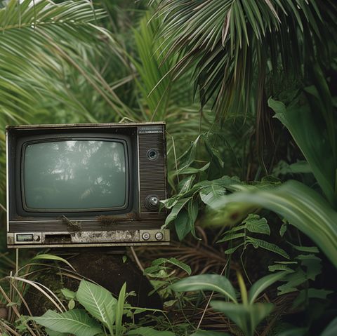 TV Gerät mitten im Dschungel
