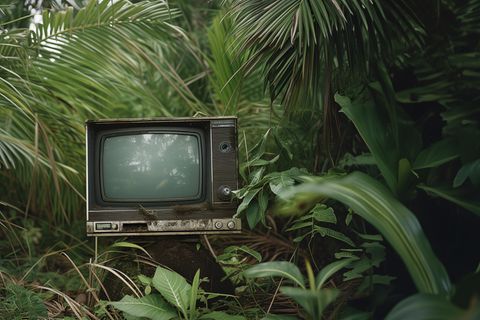 TV Gerät mitten im Dschungel