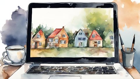 Auf einem Laptop sind Häuser zu sehen