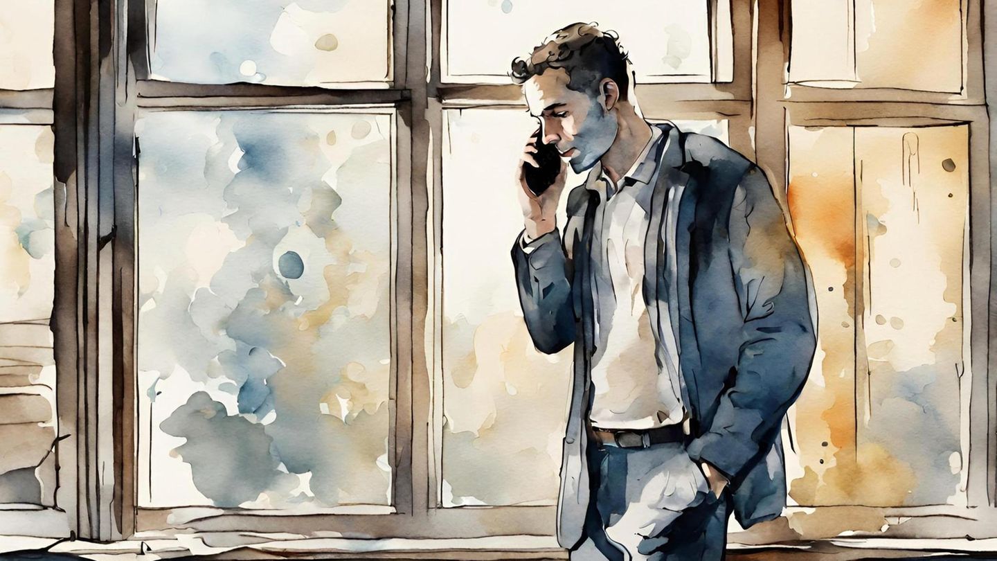 Ein Mann steht am Telefon und telefoniert