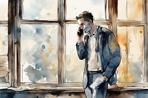 Ein Mann steht am Telefon und telefoniert