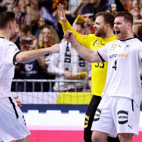 Jubel bei der Handball-EM nach dem Sieg der DHB-Auswahl am Montag gegen Ungarn