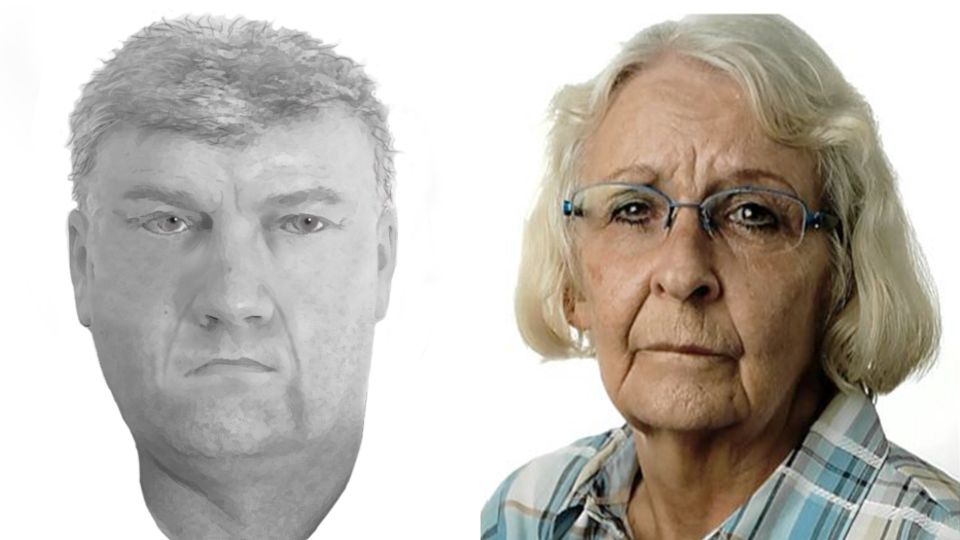 Mordopfer Linde Perrey aus Kiel und das Phantombild eines wichtigen Zeugen, bereitgestellt von der Polizei