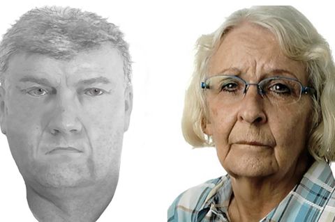 Mordopfer Linde Perrey aus Kiel und das Phantombild eines wichtigen Zeugen, bereitgestellt von der Polizei